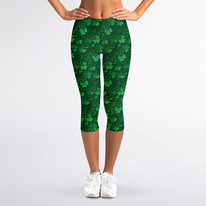 Irish Leaf St. Patrick's Day Print Women's Capri Leggings