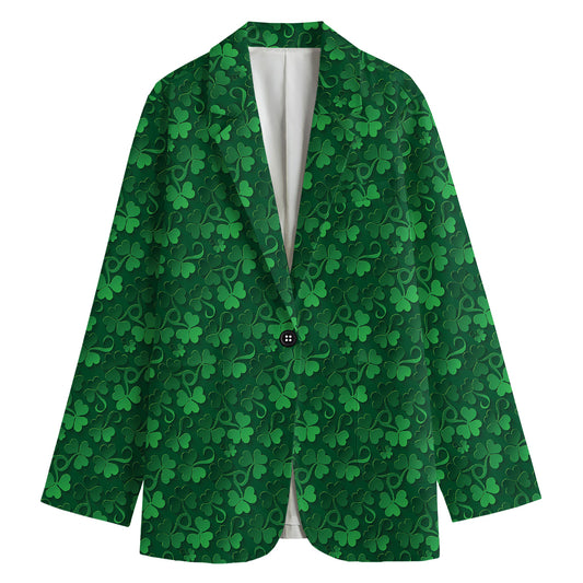 Irish Leaf St. Patrick's Day Print Women's Cotton Blazer