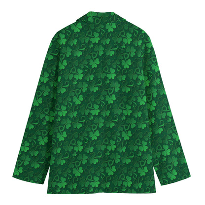 Irish Leaf St. Patrick's Day Print Women's Cotton Blazer