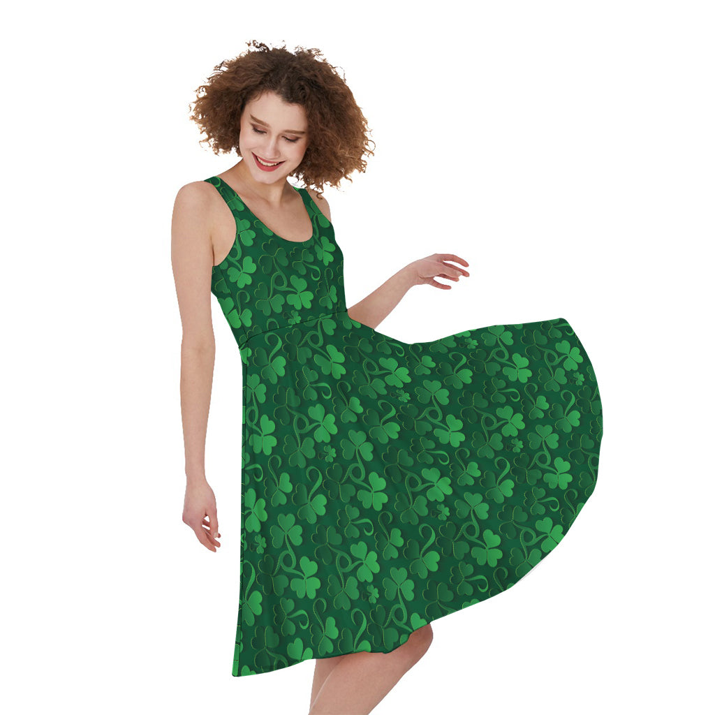 Irish Leaf St. Patrick's Day Print Sleeveless Knee Length Dress
