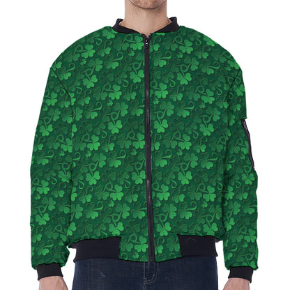Irish Leaf St. Patrick's Day Print Zip Sleeve Bomber Jacket