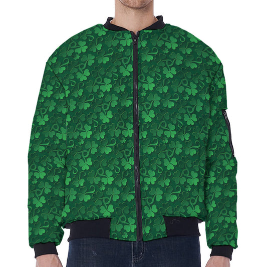 Irish Leaf St. Patrick's Day Print Zip Sleeve Bomber Jacket