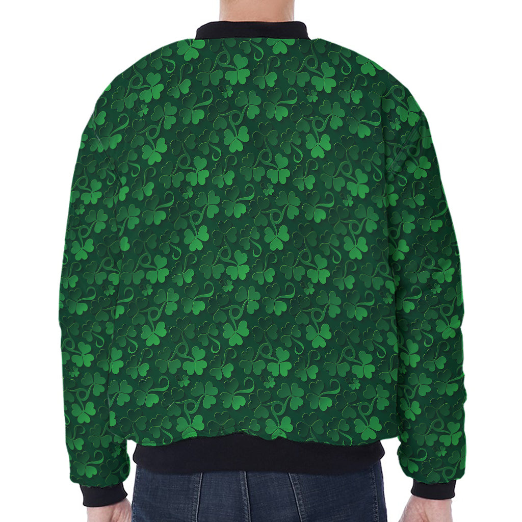 Irish Leaf St. Patrick's Day Print Zip Sleeve Bomber Jacket