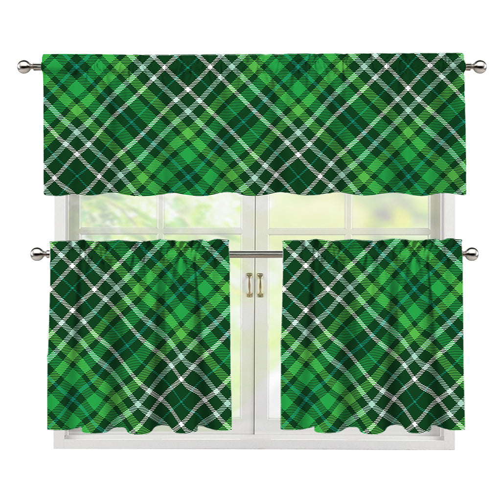 Irish Plaid Pattern Print 3 Piece Kitchen Curtains