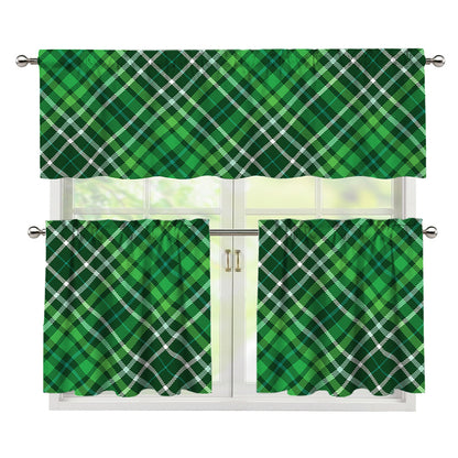 Irish Plaid Pattern Print 3 Piece Kitchen Curtains