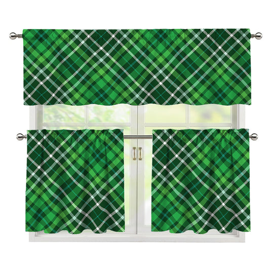 Irish Plaid Pattern Print 3 Piece Kitchen Curtains