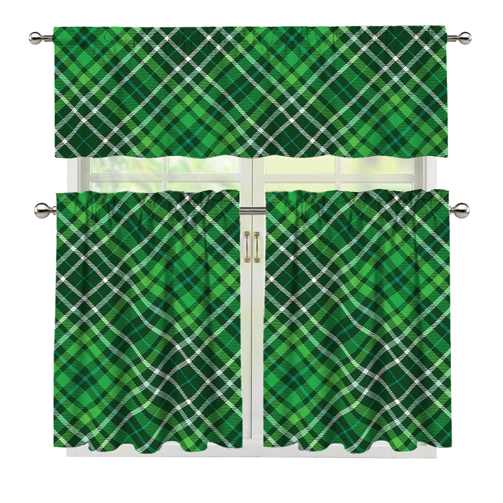 Irish Plaid Pattern Print 3 Piece Kitchen Curtains