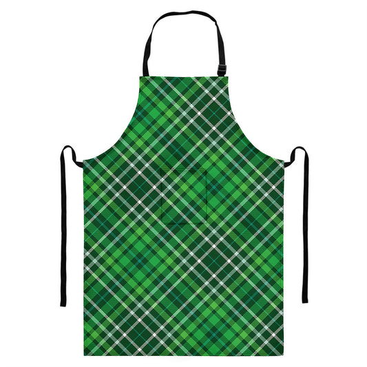 Irish Plaid Pattern Print Bib Apron With Pocket