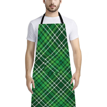 Irish Plaid Pattern Print Bib Apron With Pocket