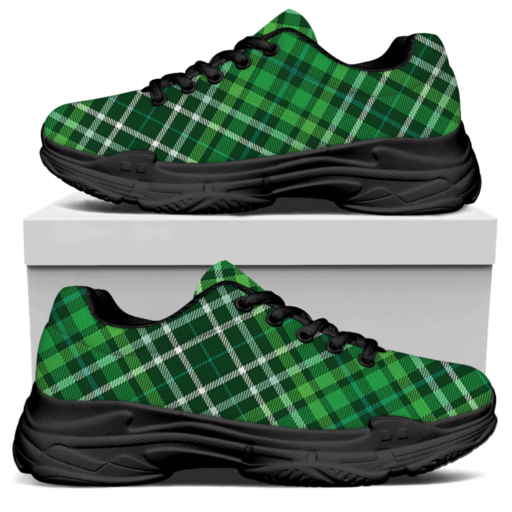 Irish Plaid Pattern Print Black Chunky Shoes