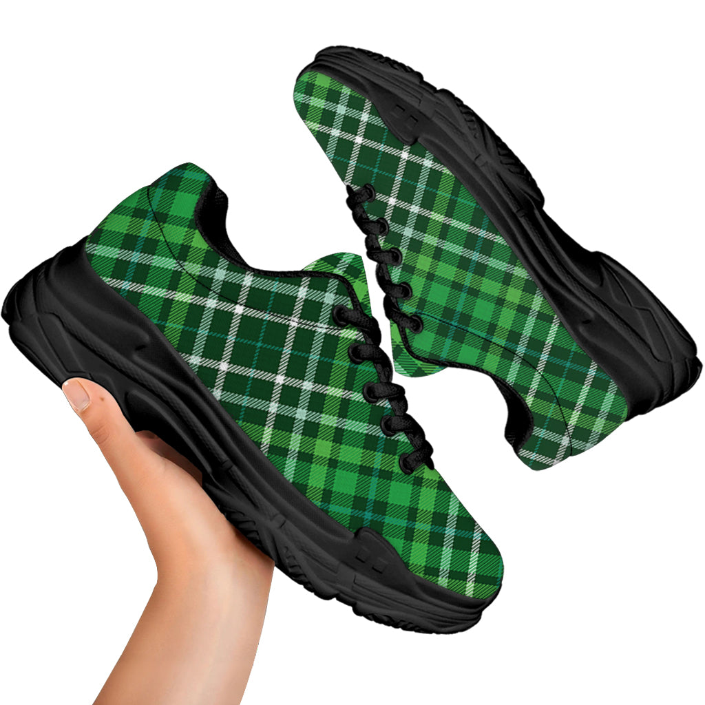 Irish Plaid Pattern Print Black Chunky Shoes