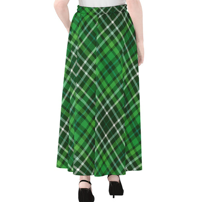 Irish Plaid Pattern Print Chiffon Maxi Skirt