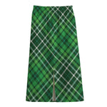 Irish Plaid Pattern Print Cotton Front Slit Maxi Skirt