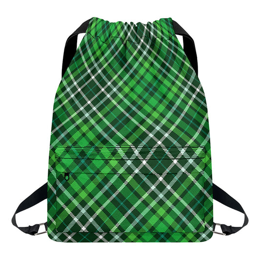 Irish Plaid Pattern Print Drawstring Backpack