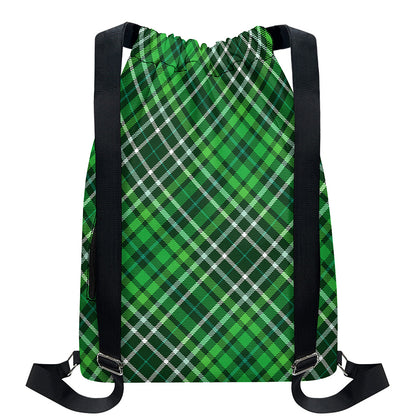 Irish Plaid Pattern Print Drawstring Backpack