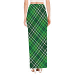 Irish Plaid Pattern Print High Slit Maxi Skirt