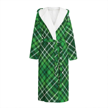Irish Plaid Pattern Print Hooded Bathrobe