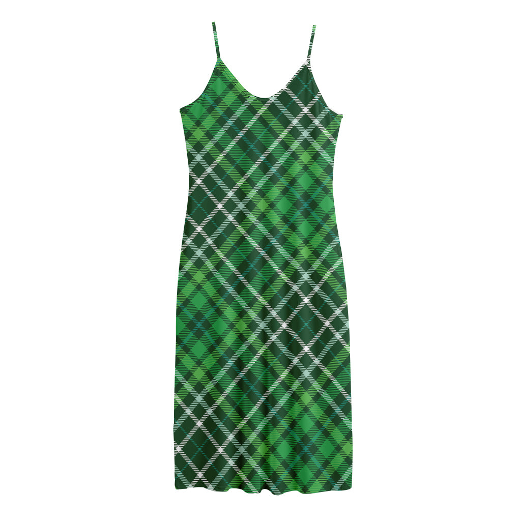 Irish Plaid Pattern Print Jersey Midi Cami Dress