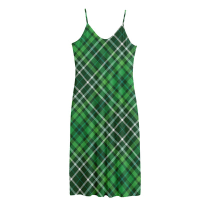 Irish Plaid Pattern Print Jersey Midi Cami Dress