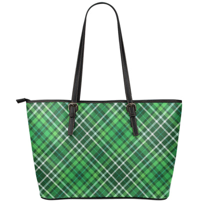 Irish Plaid Pattern Print Leather Tote Bag