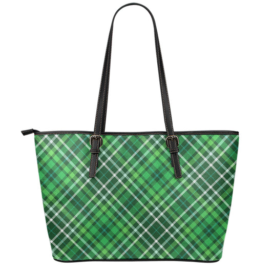 Irish Plaid Pattern Print Leather Tote Bag