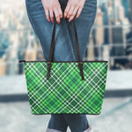 Irish Plaid Pattern Print Leather Tote Bag
