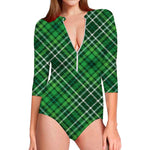Irish Plaid Pattern Print Long Sleeve Swimsuit