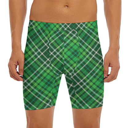Irish Plaid Pattern Print Men's Long Boxer Briefs