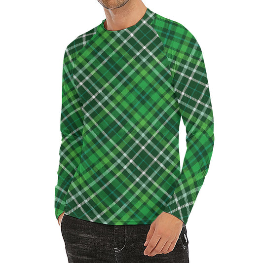 Irish Plaid Pattern Print Men's Long Sleeve Rash Guard