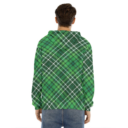 Irish Plaid Pattern Print Men's Velvet Pullover Hoodie
