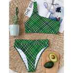 Irish Plaid Pattern Print One Shoulder Bikini Top