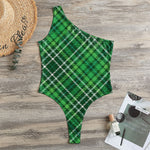 Irish Plaid Pattern Print One Shoulder Bodysuit