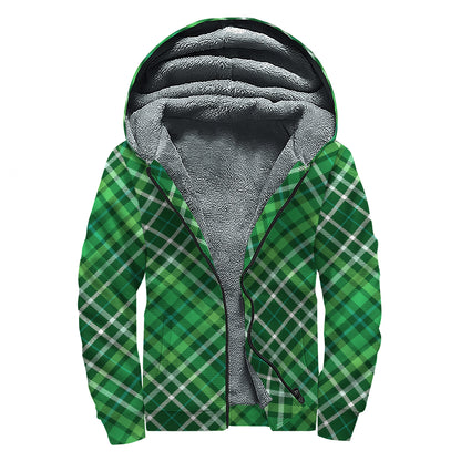 Irish Plaid Pattern Print Sherpa Lined Zip Up Hoodie