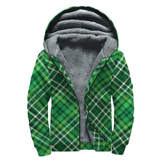 Irish Plaid Pattern Print Sherpa Lined Zip Up Hoodie