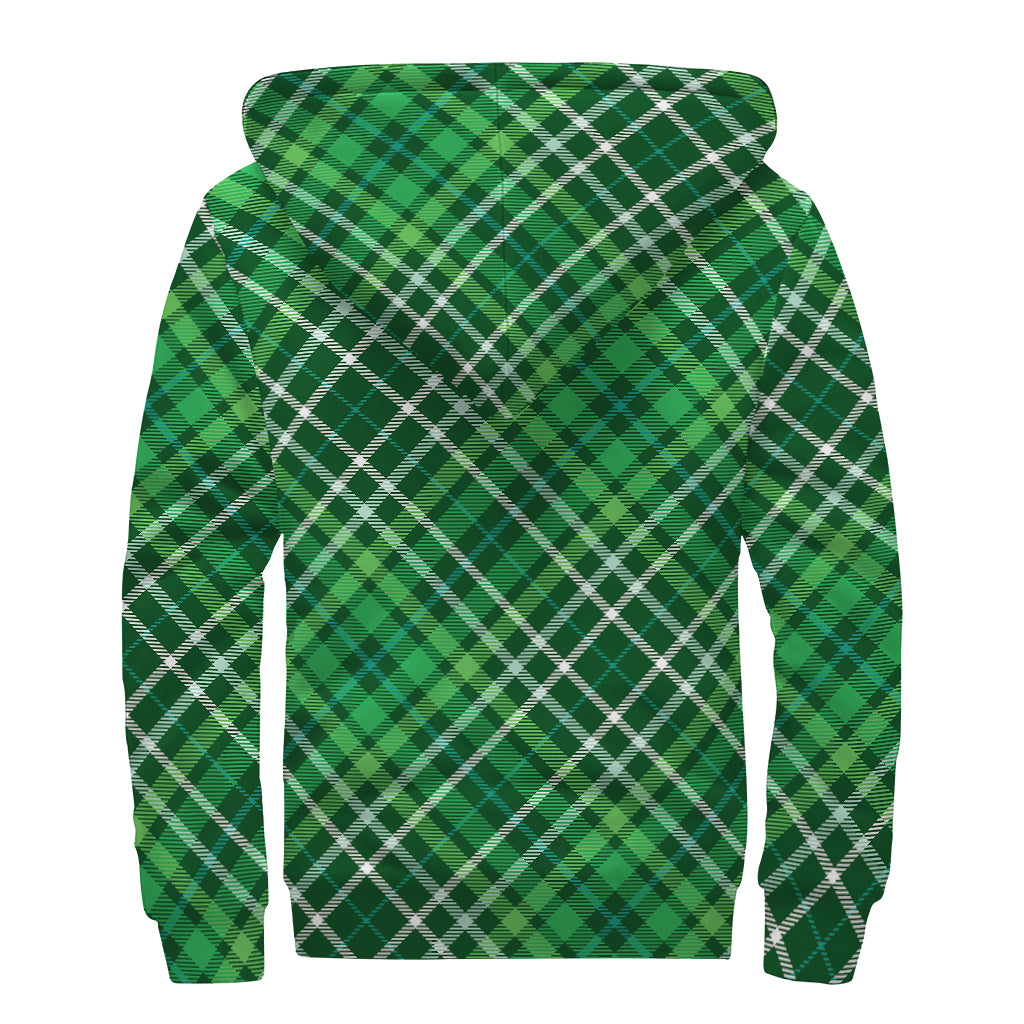 Irish Plaid Pattern Print Sherpa Lined Zip Up Hoodie