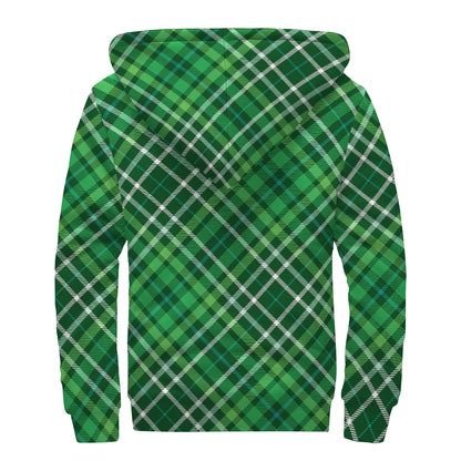 Irish Plaid Pattern Print Sherpa Lined Zip Up Hoodie