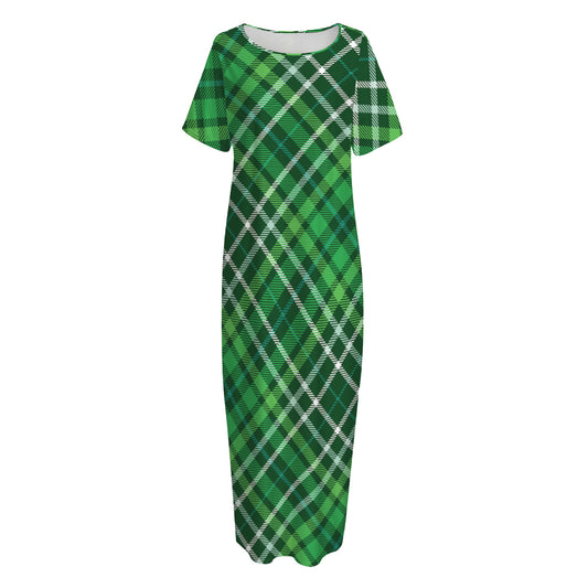 Irish Plaid Pattern Print Short Sleeve Long Nightdress