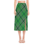 Irish Plaid Pattern Print Side Slit Midi Skirt