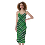 Irish Plaid Pattern Print Slim Fit Midi Cami Dress