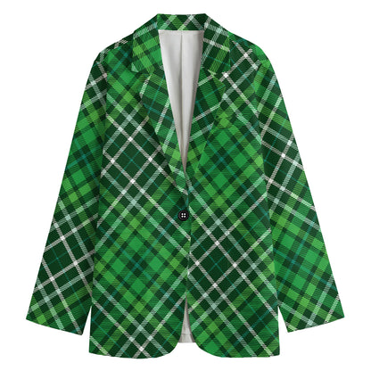 Irish Plaid Pattern Print Women's Cotton Blazer