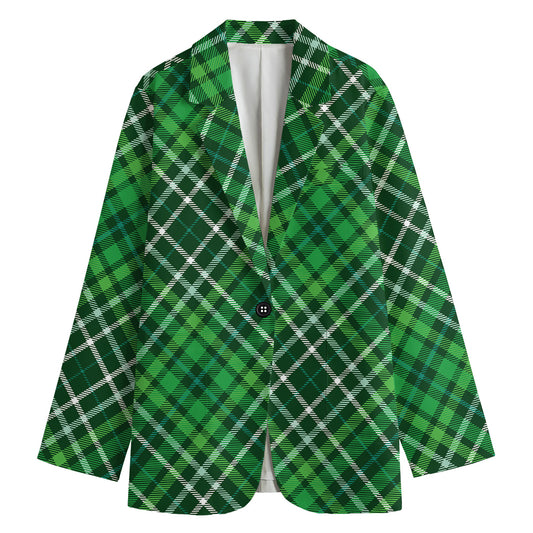 Irish Plaid Pattern Print Women's Cotton Blazer