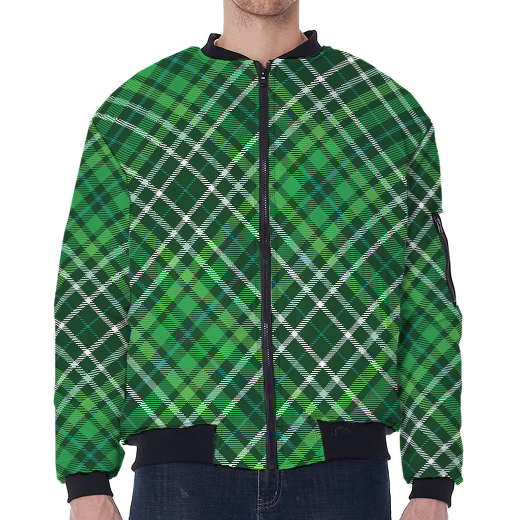 Irish Plaid Pattern Print Zip Sleeve Bomber Jacket