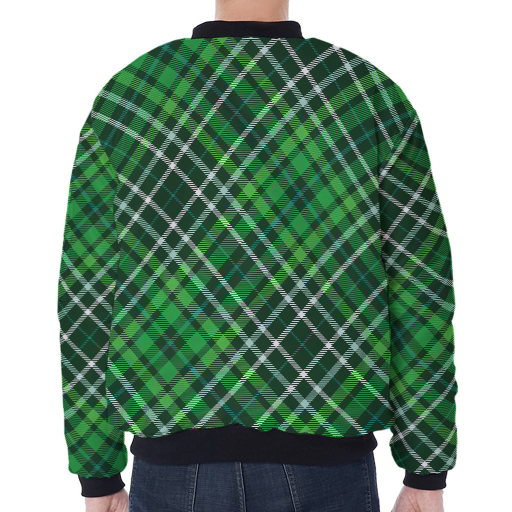 Irish Plaid Pattern Print Zip Sleeve Bomber Jacket
