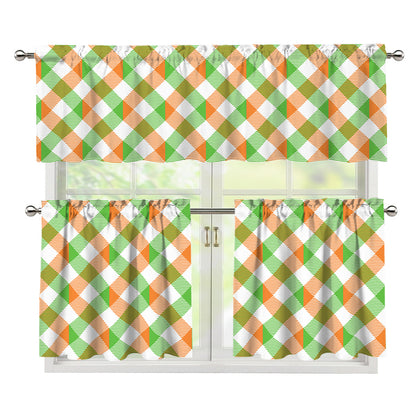Irish Plaid Saint Patrick's Day Print 3 Piece Kitchen Curtains