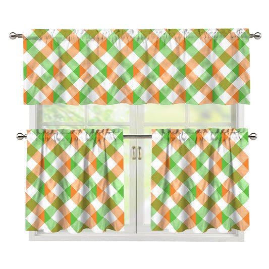 Irish Plaid Saint Patrick's Day Print 3 Piece Kitchen Curtains