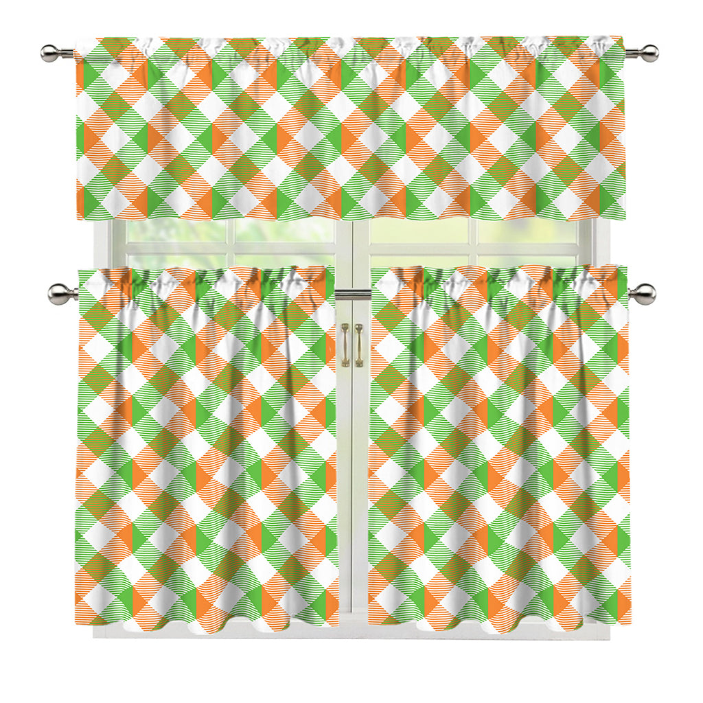 Irish Plaid Saint Patrick's Day Print 3 Piece Kitchen Curtains