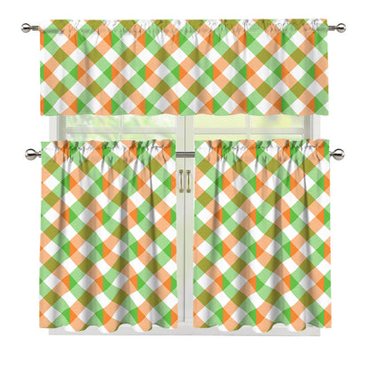 Irish Plaid Saint Patrick's Day Print 3 Piece Kitchen Curtains