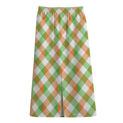 Irish Plaid Saint Patrick's Day Print Cotton Front Slit Maxi Skirt