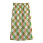 Irish Plaid Saint Patrick's Day Print Cotton Front Slit Maxi Skirt