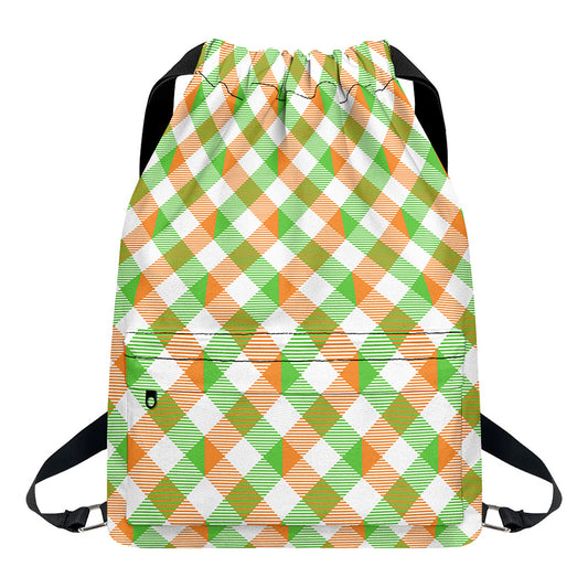 Irish Plaid Saint Patrick's Day Print Drawstring Backpack